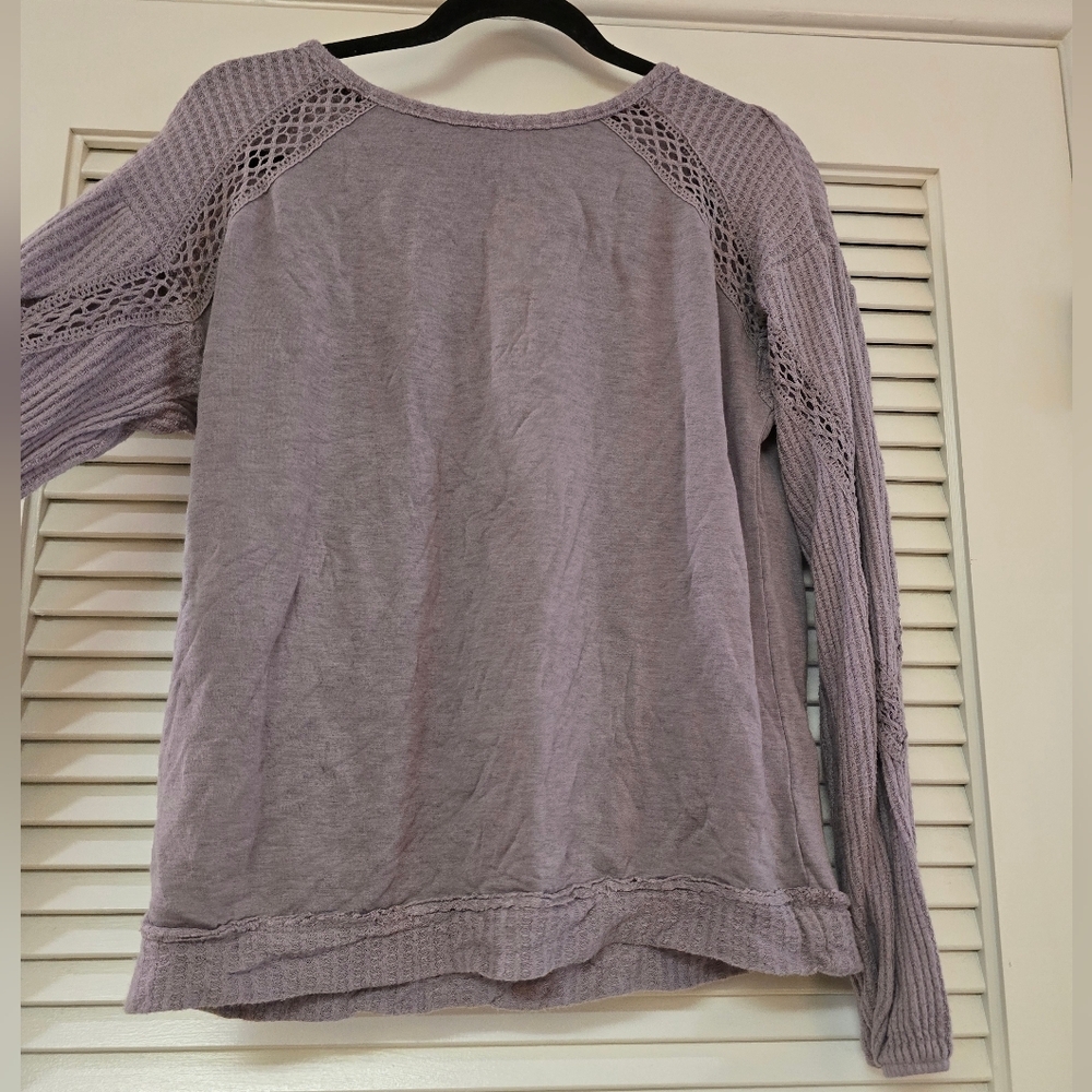 Knox Rose - Purple Boho Crochet Detail Long-Sleeve Top - Picture 2 of 4